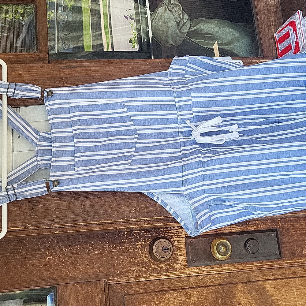 Wallflower Women’s Light Blue And White Striped Shorts Overalls Size XL
